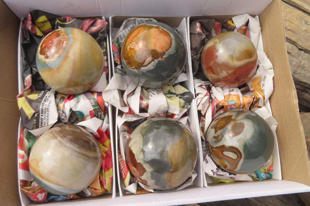 Polished Polychrome Jasper Spheres x 6 From Madagascar - Toprock Gemstones and Minerals 