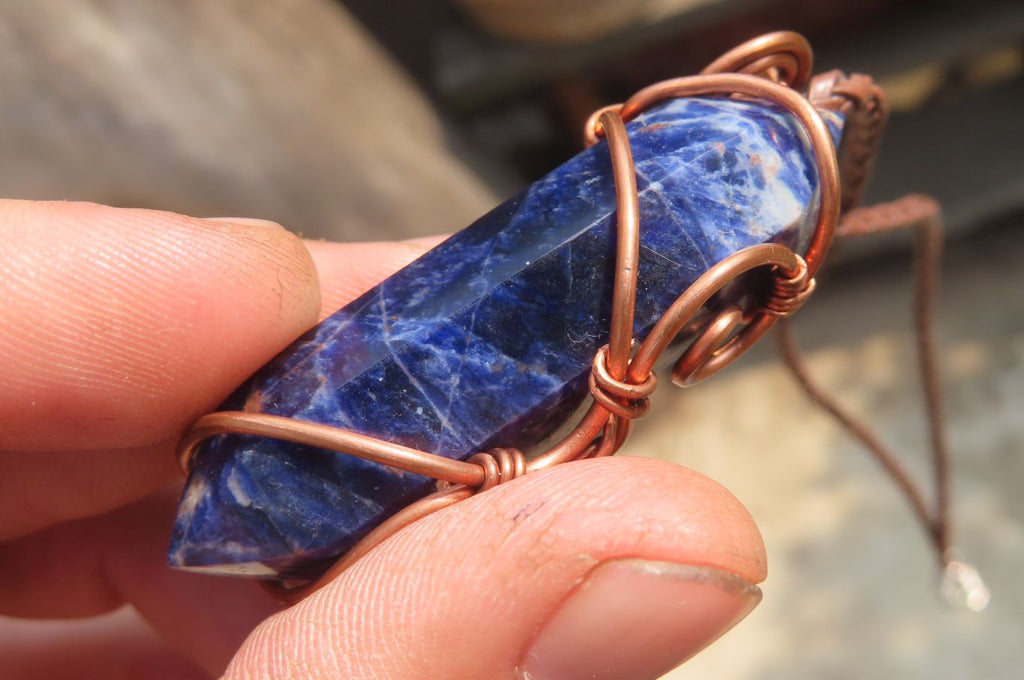 Polished Copper Wire Wrapped Sodalite Pendants x 6 From Namibia - Toprock Gemstones and Minerals 