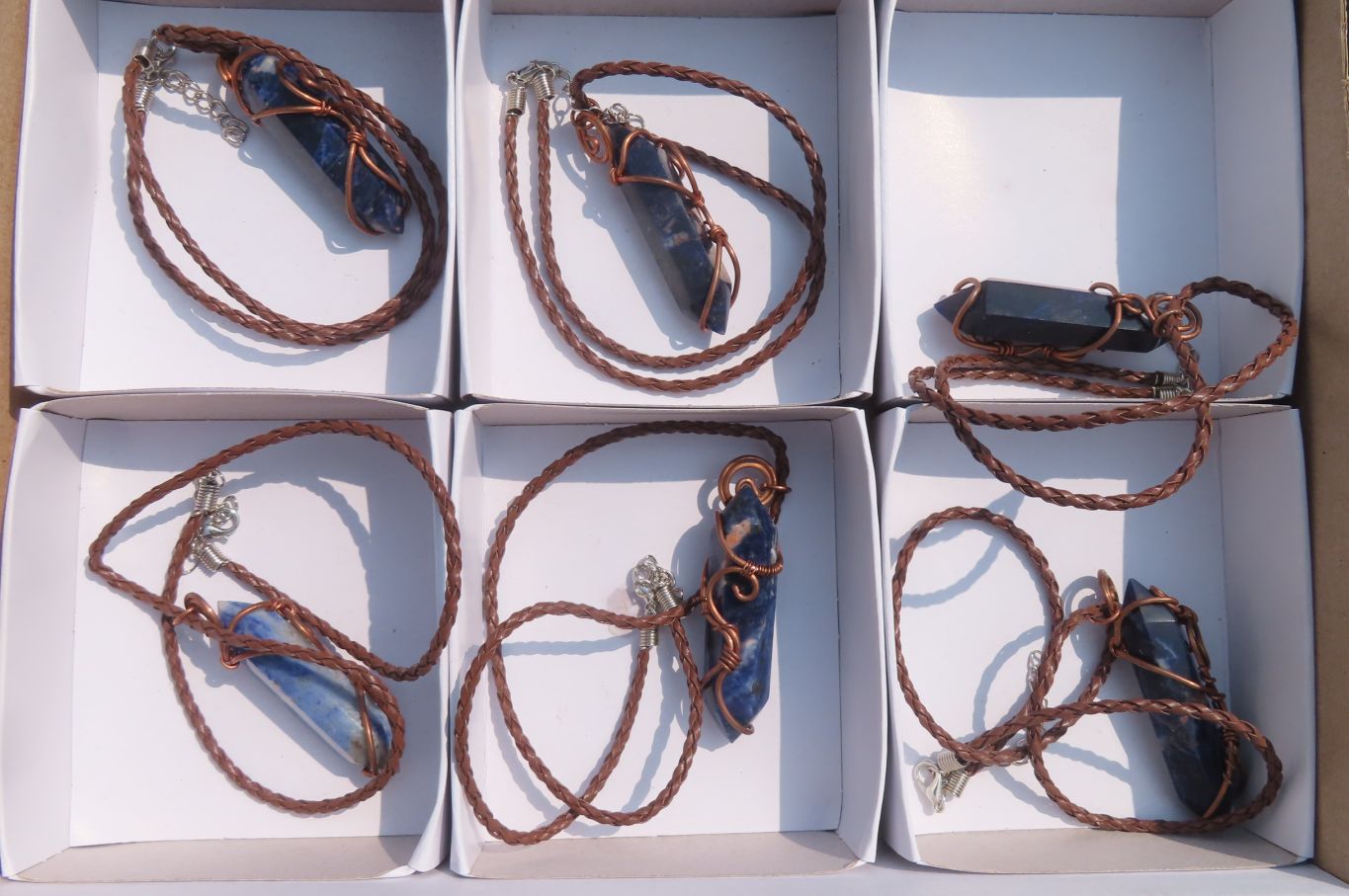 Polished Copper Wire Wrapped Sodalite Pendants x 6 From Namibia - Toprock Gemstones and Minerals 