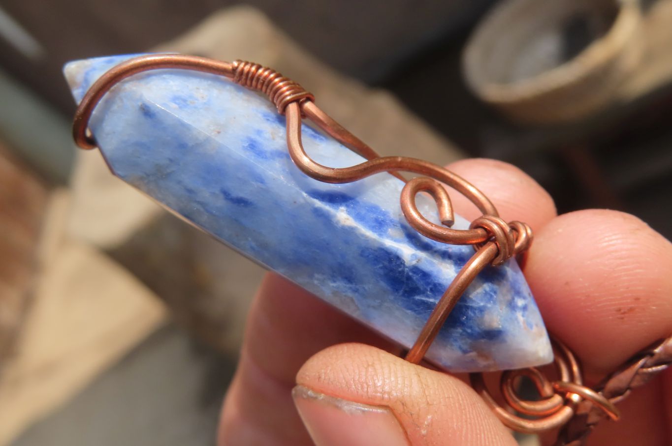 Polished Copper Wire Wrapped Sodalite Pendants x 6 From Namibia - Toprock Gemstones and Minerals 
