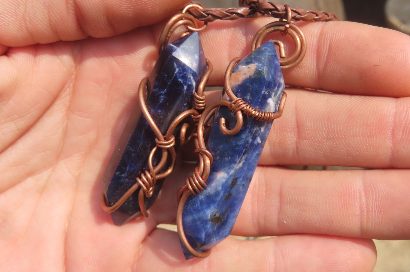 Polished Copper Wire Wrapped Sodalite Pendants x 6 From Namibia - Toprock Gemstones and Minerals 