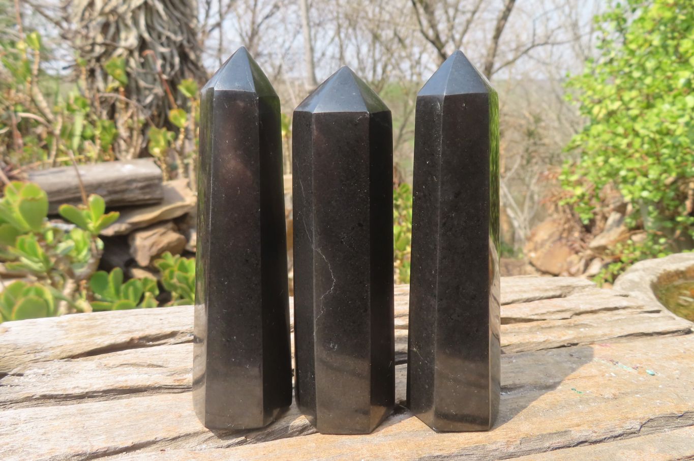 Polished Black Basalt Point-Prisms x 12 From Antsirabe, Madagascar - Toprock Gemstones and Minerals 