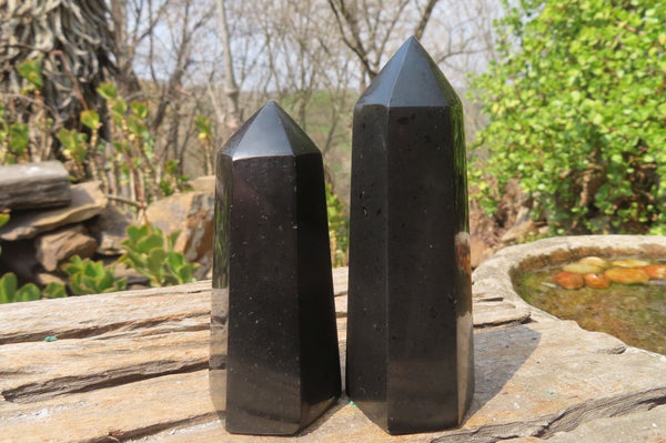 Polished Black Basalt Point-Prisms x 12 From Antsirabe, Madagascar
