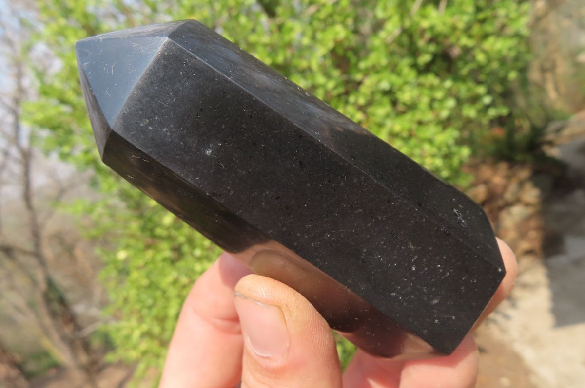 Polished Black Basalt Point-Prisms x 12 From Antsirabe, Madagascar - Toprock Gemstones and Minerals 