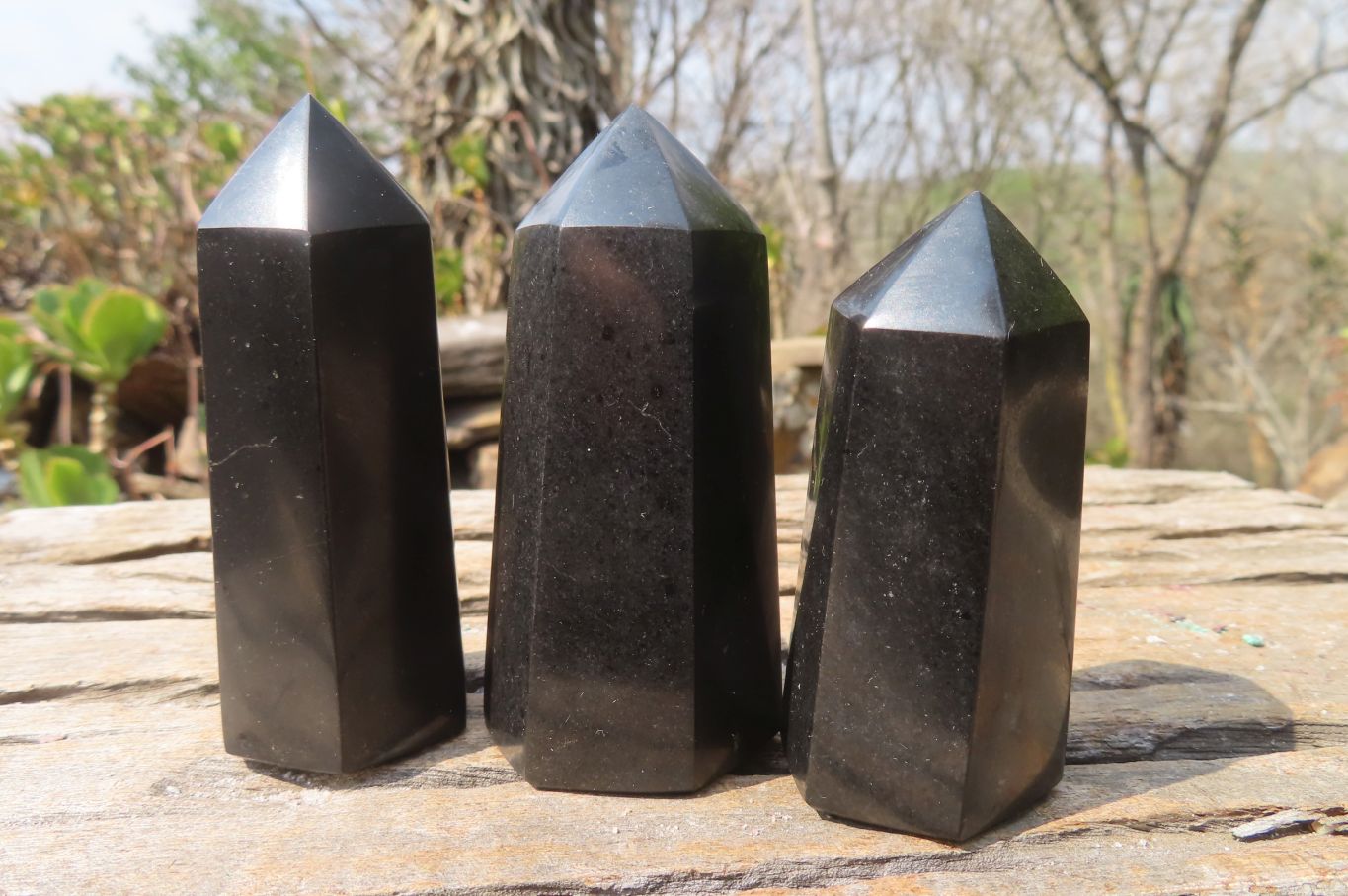 Polished Black Basalt Point-Prisms x 12 From Antsirabe, Madagascar - Toprock Gemstones and Minerals 