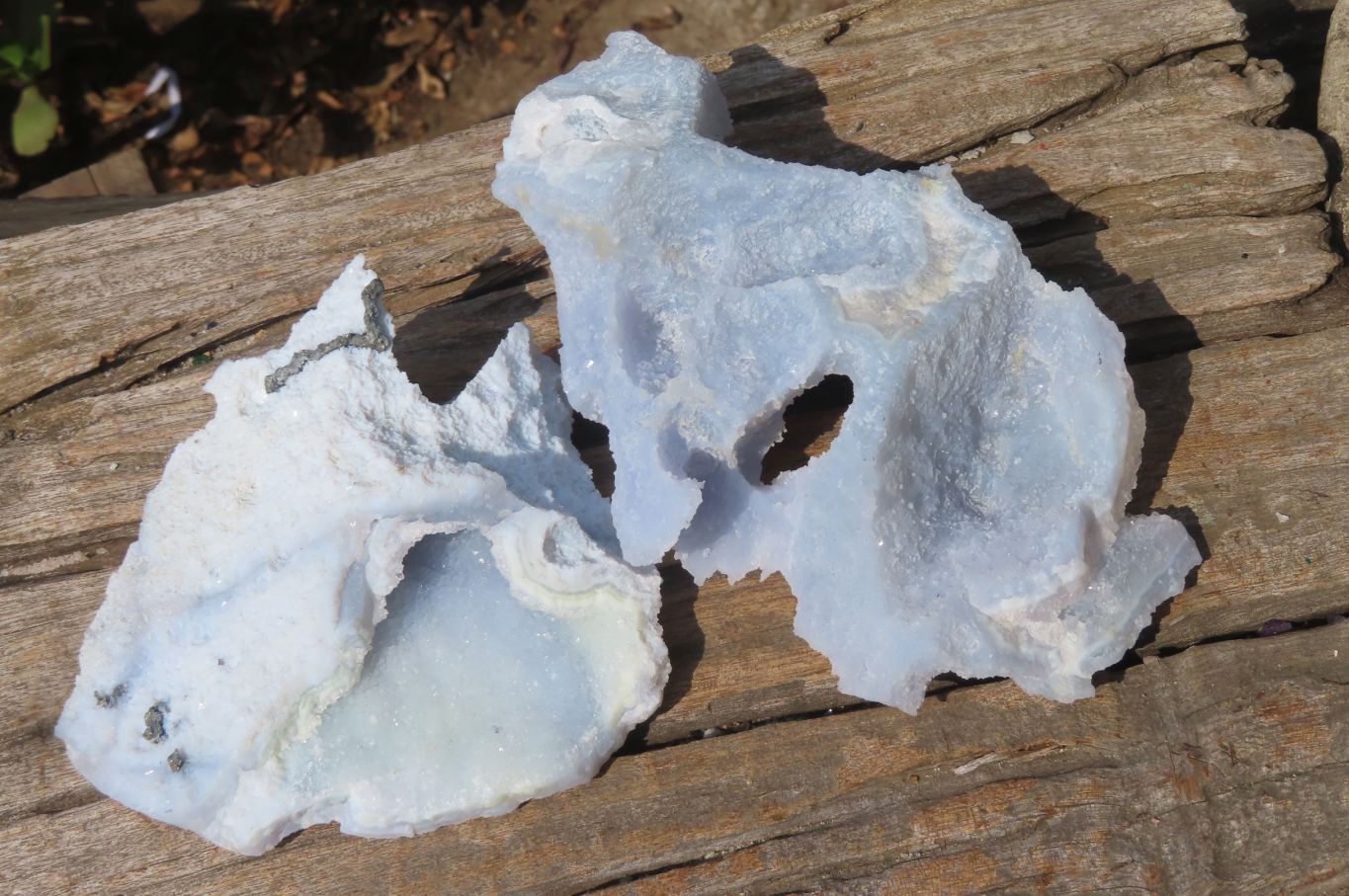 Natural Etched Blue Chalcedony Specimens x 2 From Nsanje, Malawi - Toprock Gemstones and Minerals 