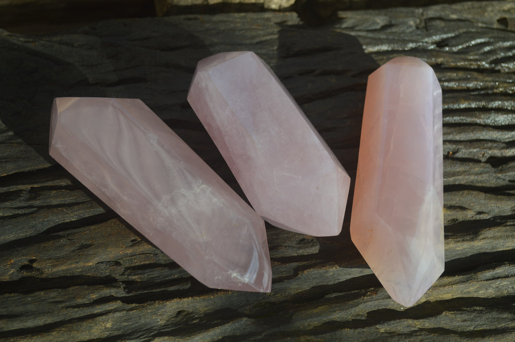 Polished Double Terminated Rose Quartz Crystals x 3 From Madagascar - Toprock Gemstones and Minerals 