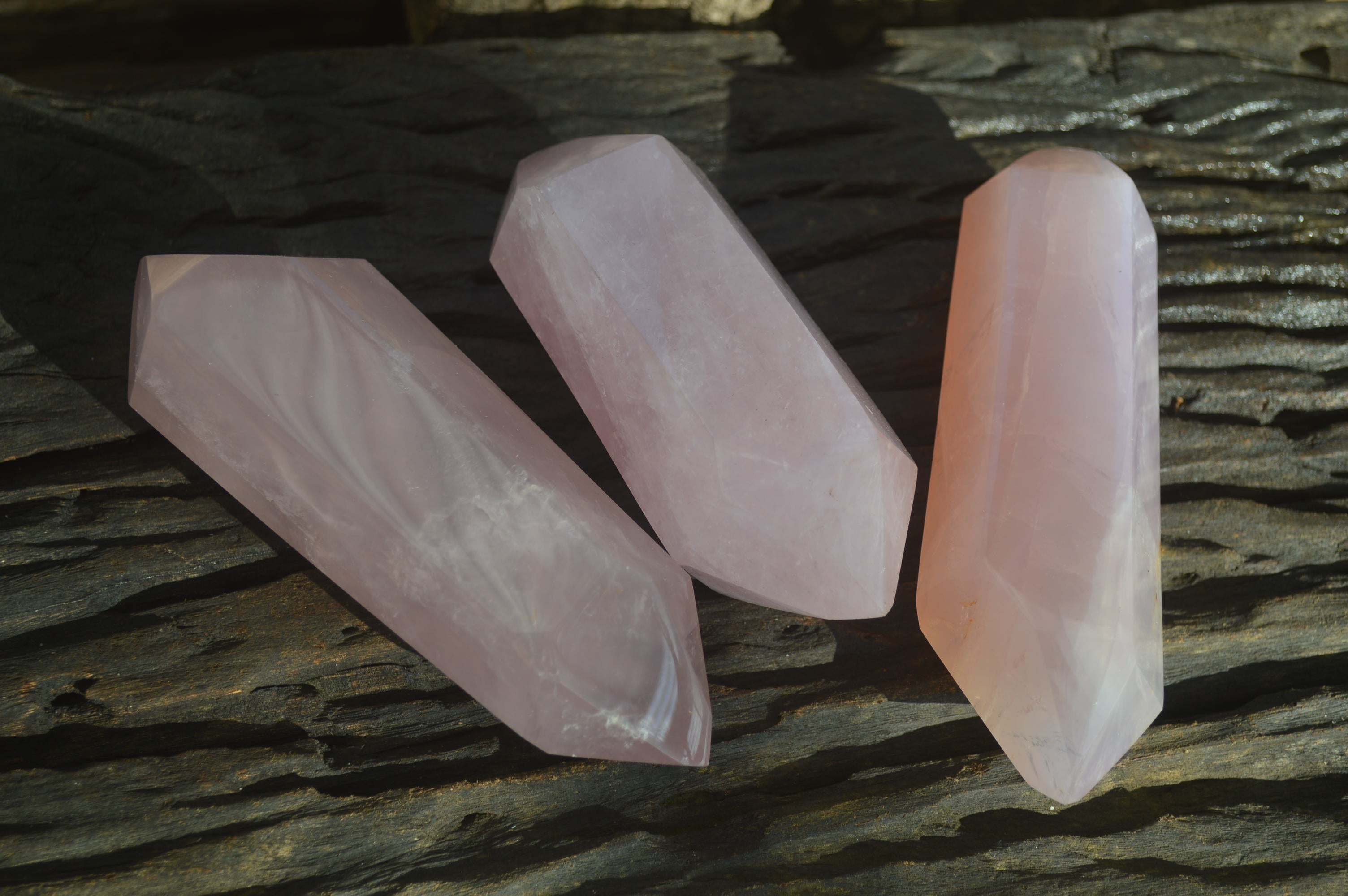 Polished Double Terminated Rose Quartz Crystals x 3 From Madagascar - Toprock Gemstones and Minerals 