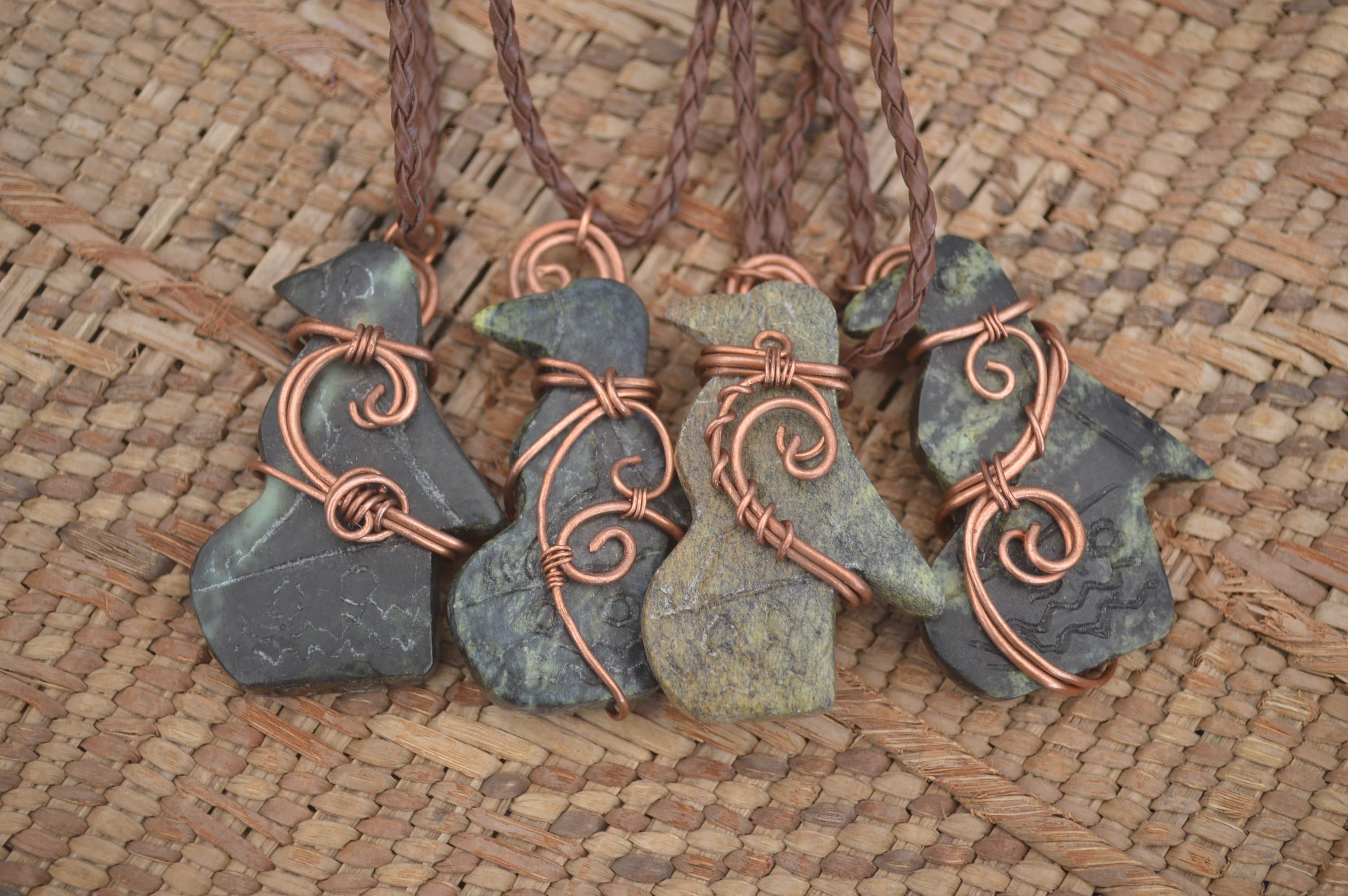 Polished Ancient Eagle Copper Wire Wrapped Pendants x 6 From Zimbabwe - Toprock Gemstones and Minerals 