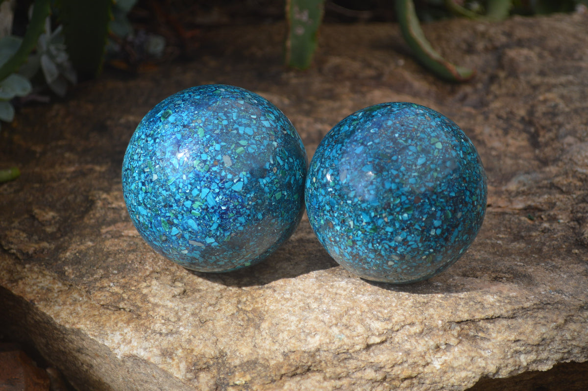 Polished Chrysocolla Conglomerate Spheres x 2 From Congo - Toprock Gemstones and Minerals 