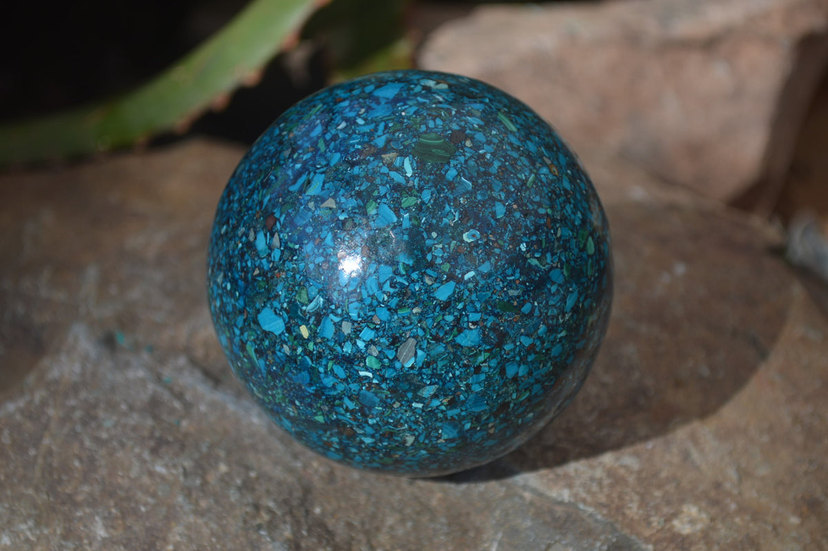 Polished Chrysocolla Conglomerate Spheres x 2 From Congo - Toprock Gemstones and Minerals 