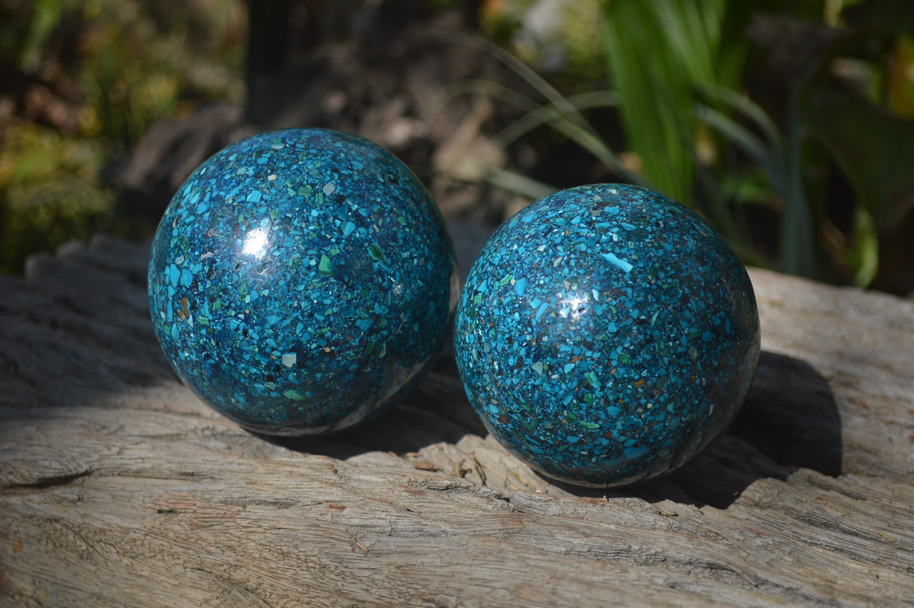 Polished Chrysocolla Conglomerate Spheres x 2 From Congo - Toprock Gemstones and Minerals 