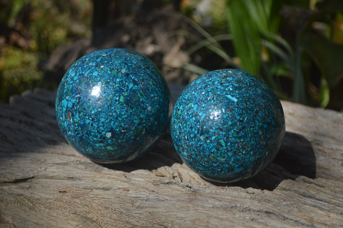 Polished Chrysocolla Conglomerate Spheres x 2 From Congo - Toprock Gemstones and Minerals 