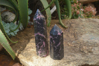 Polished Rhodonite Point-Prisms x 2 From Ambindavato, Madagascar - Toprock Gemstones and Minerals 