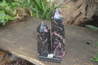 Polished Rhodonite Point-Prisms x 2 From Ambindavato, Madagascar - Toprock Gemstones and Minerals 