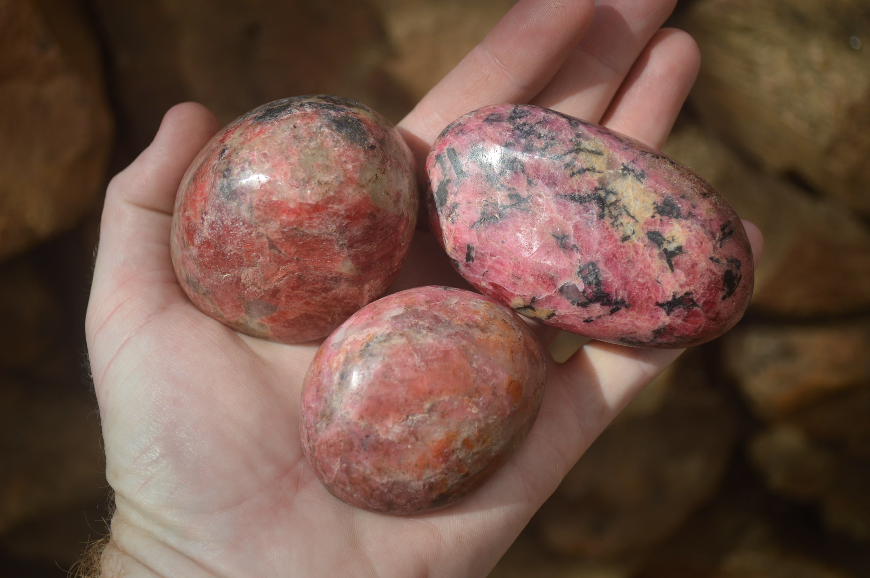 Polished Rhodonite Free Forms x 6 From Zimbabwe - Toprock Gemstones and Minerals 