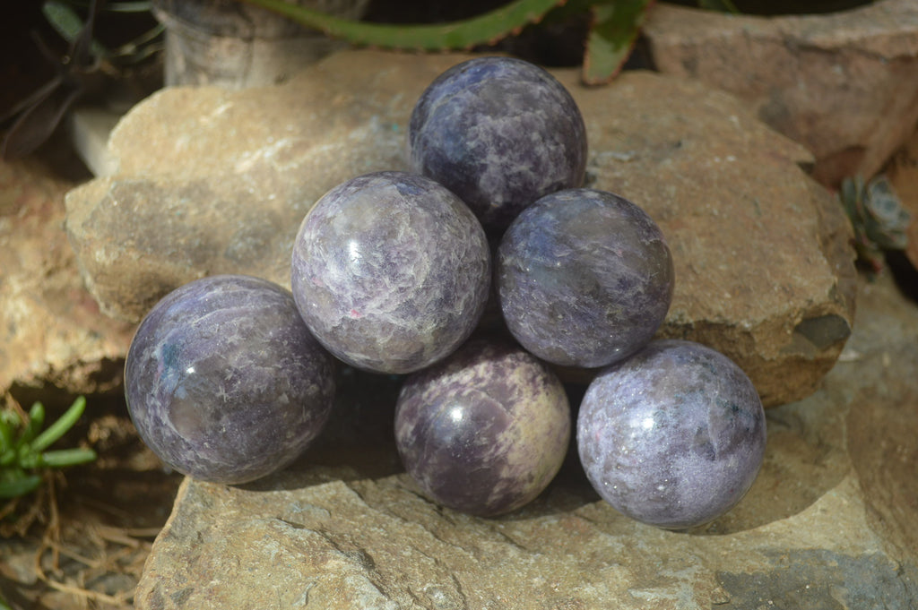 Polished Lepidolite With Rubellite Spheres x 6 From Madagascar - Toprock Gemstones and Minerals 