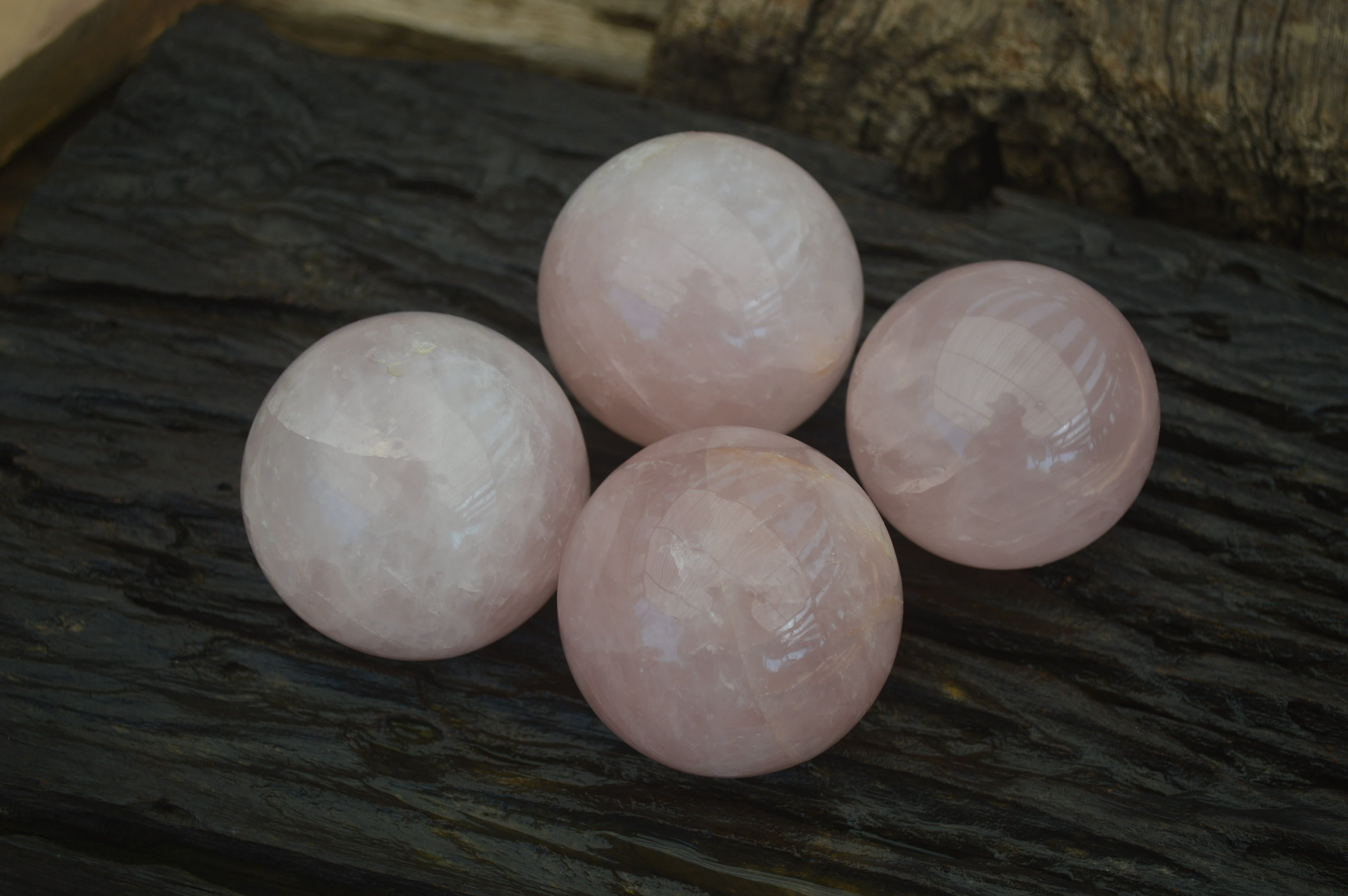 Polished Pink Rose Quartz Spheres x 4 From Ambatondrazaka, Madagascar - Toprock Gemstones and Minerals 