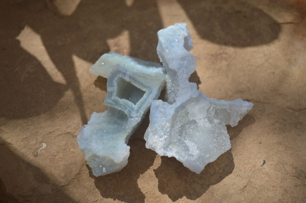 Natural Etched Blue Chalcedony Specimens x 12 From Nsanje, Malawi - Toprock Gemstones and Minerals 