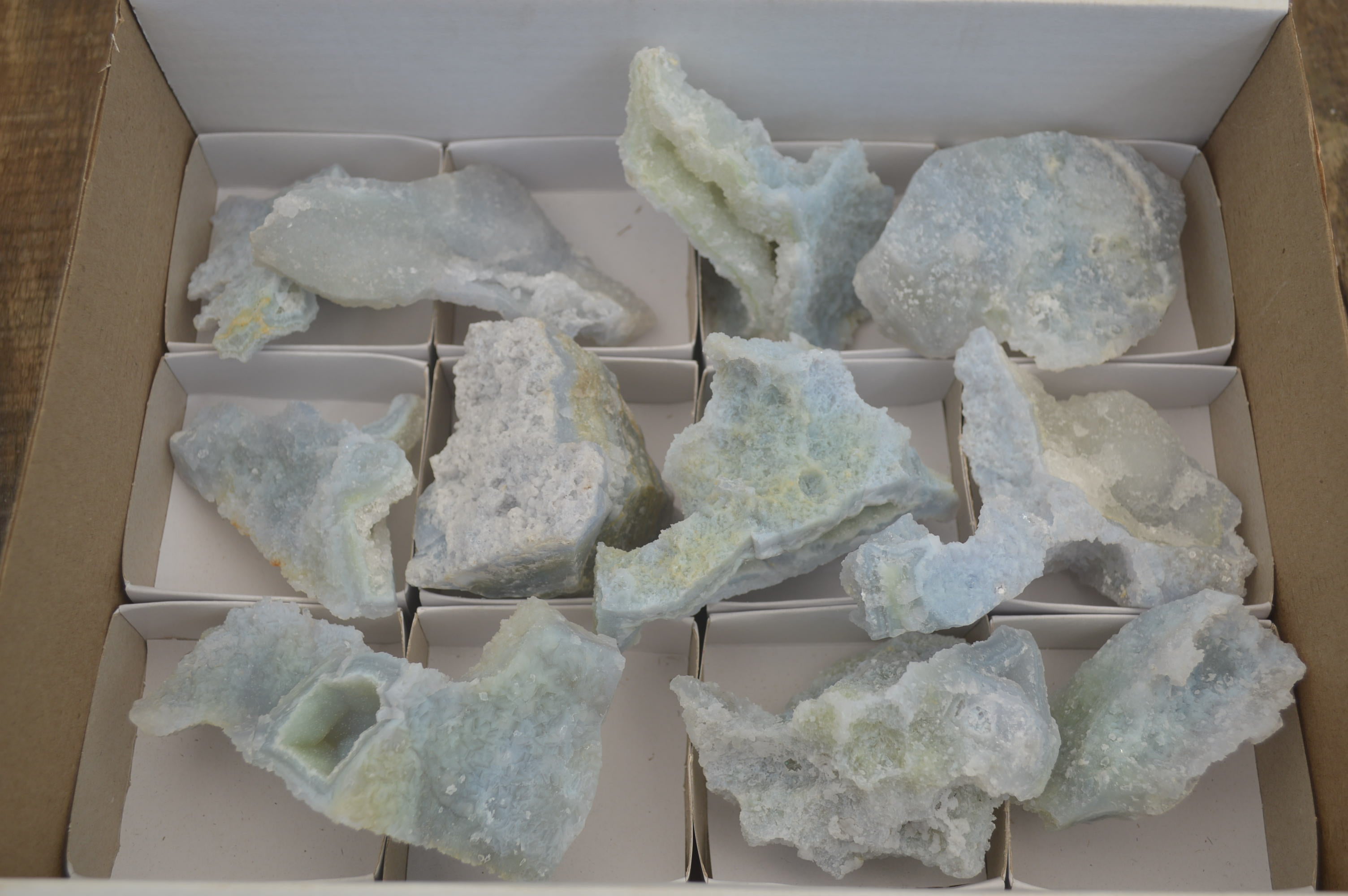 Natural Etched Blue Chalcedony Specimens x 12 From Nsanje, Malawi - Toprock Gemstones and Minerals 