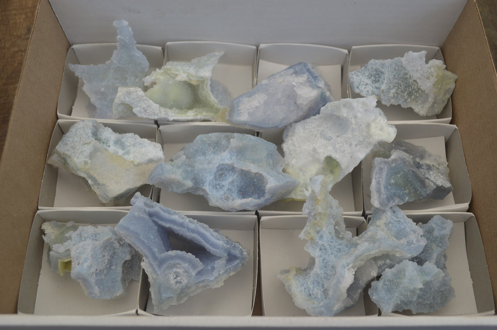 Natural Etched Blue Chalcedony Specimens x 12 From Nsanje, Malawi - Toprock Gemstones and Minerals 