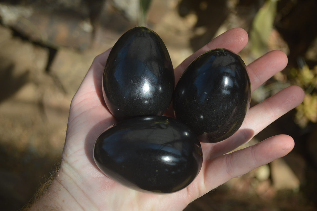 Polished Black Basalt Points & Eggs x 6 From Antsirabe, Madagascar - Toprock Gemstones and Minerals 