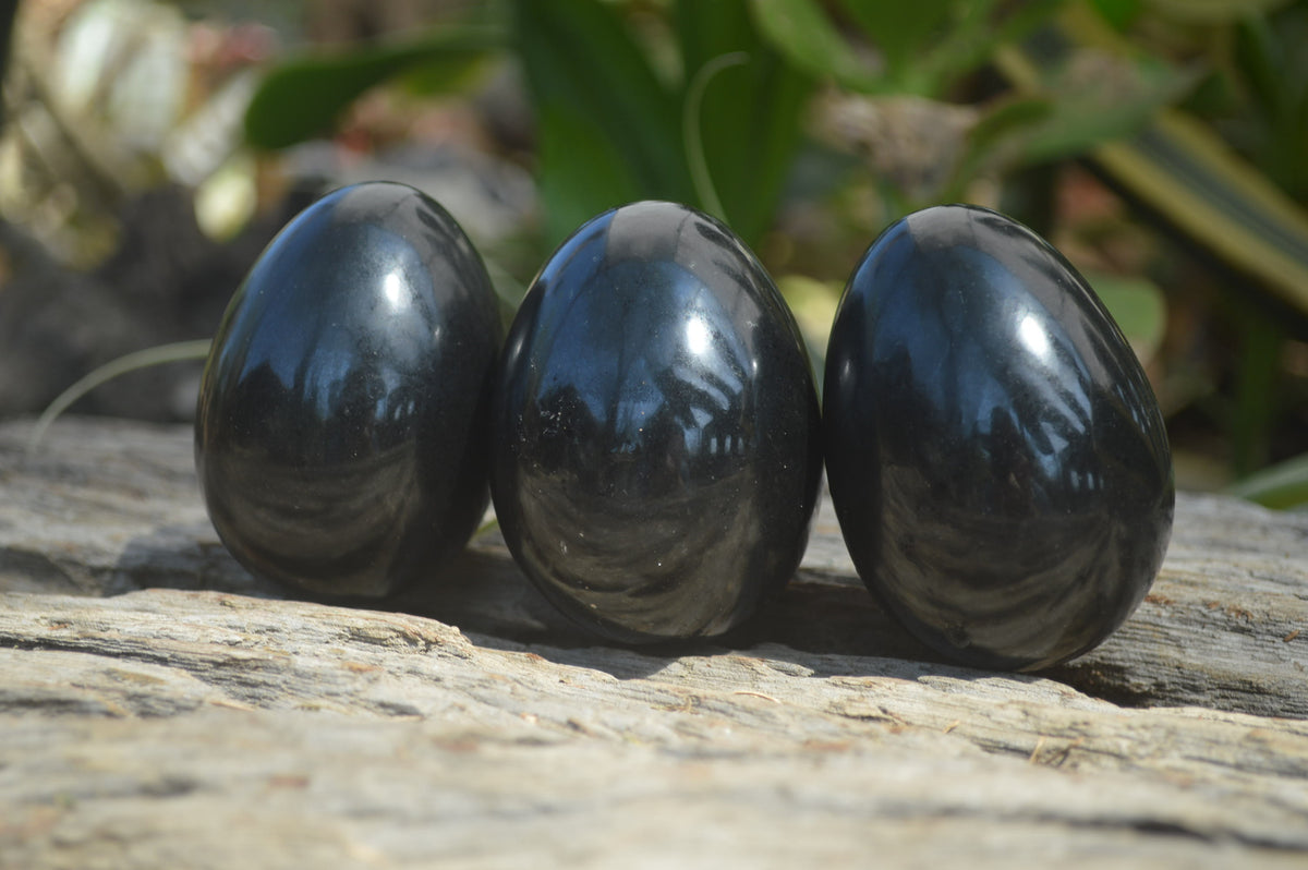 Polished Black Basalt Points & Eggs x 6 From Antsirabe, Madagascar - Toprock Gemstones and Minerals 