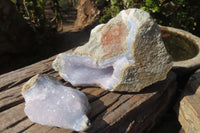 Natural Blue Lace Agate Geode Specimens x 2 From Nsanje, Malawi - Toprock Gemstones and Minerals 