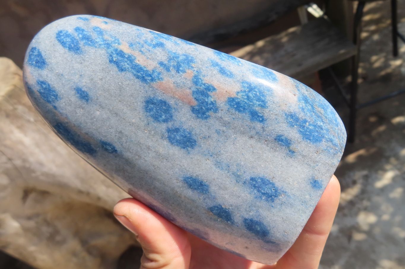 Polished Blue Spinel Spotted Quartz Standing Free Form x 1 From Madagascar - Toprock Gemstones and Minerals 