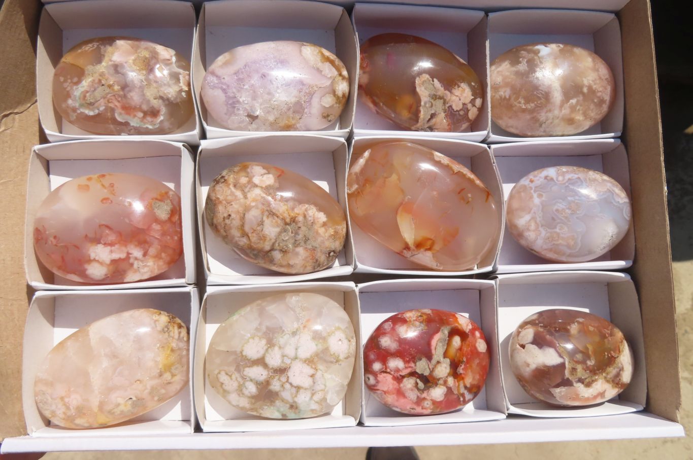 Polished Ocean Flower Agate Palm Stones x 12 From Antsahalova, Madagascar - Toprock Gemstones and Minerals 