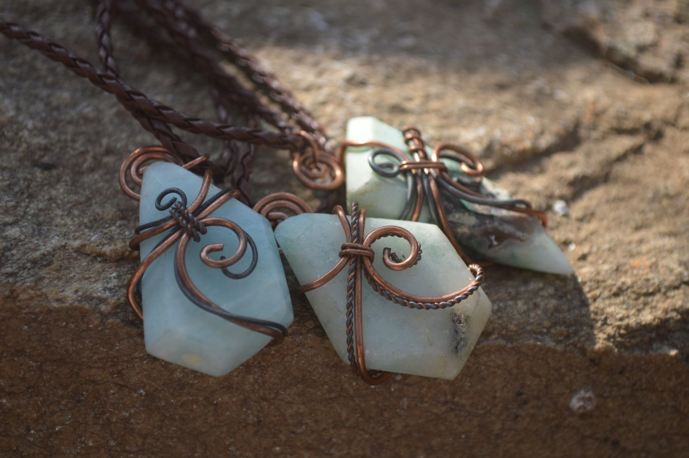 Polished Blue Smithsonite Copper Wire Wrapped Pendants x 6 From Congo - Toprock Gemstones and Minerals 