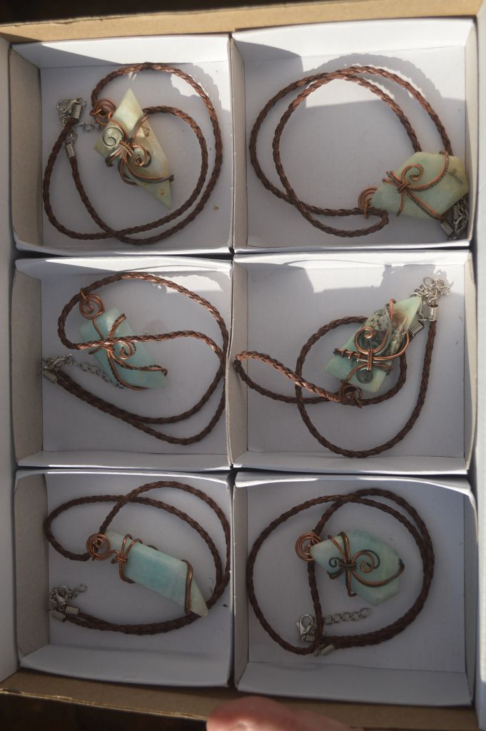 Polished Blue Smithsonite Copper Wire Wrapped Pendants x 6 From Congo - Toprock Gemstones and Minerals 