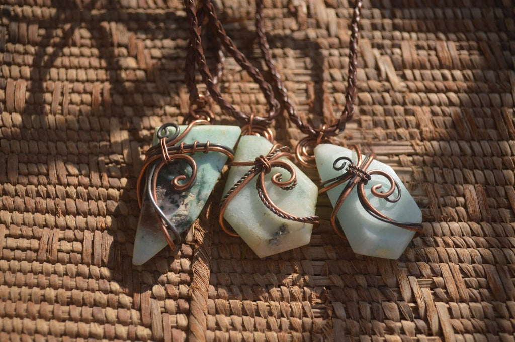 Polished Blue Smithsonite Copper Wire Wrapped Pendants x 6 From Congo - Toprock Gemstones and Minerals 