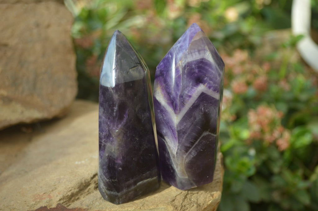 Polished Chevron Amethyst Crystals x 6 From Zambia - Toprock Gemstones and Minerals 