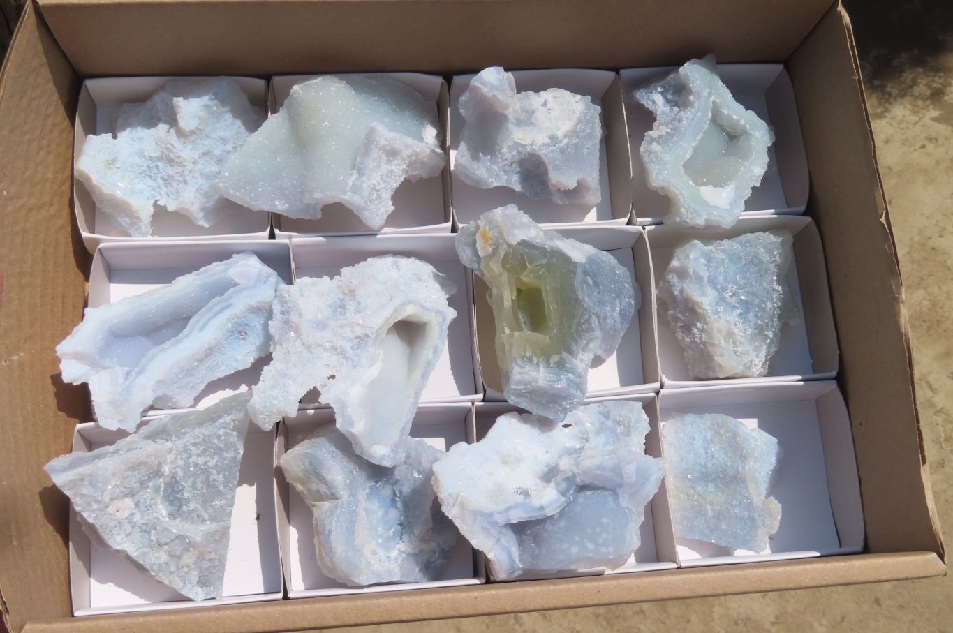 Natural Etched Blue Chalcedony Specimens x 12 From Nsanje, Malawi - Toprock Gemstones and Minerals 