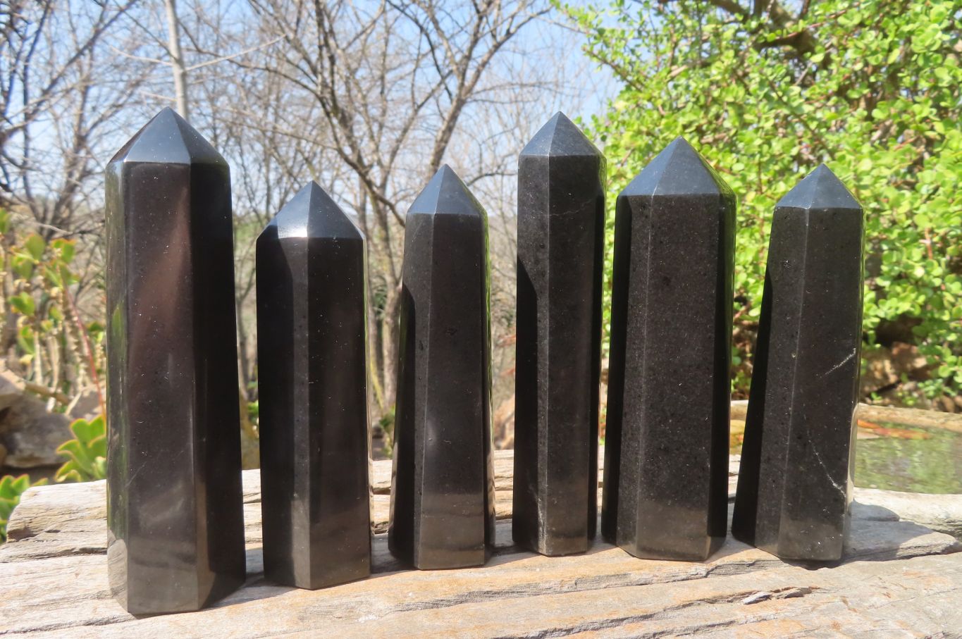 Polished Black Basalt Points x 6 From Antsirabe, Madagascar - Toprock Gemstones and Minerals 