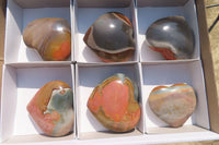 Polished Polychrome Jasper Hearts x 6 From Madagascar