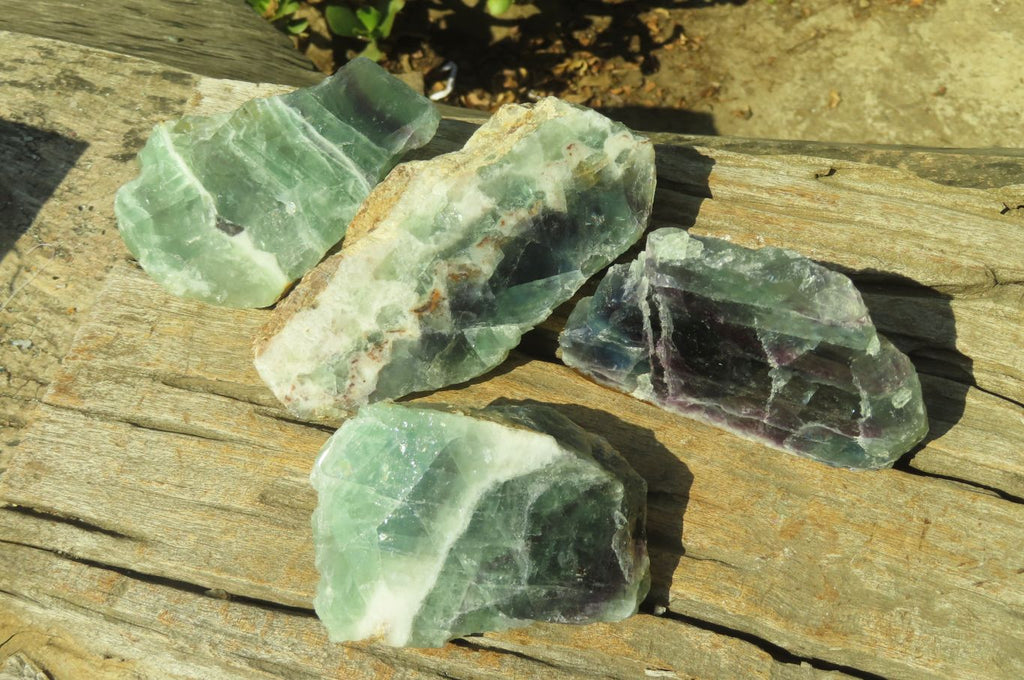 Polished On One Side Watermelon Fluorite Specimens x 4 From Namibia - Toprock Gemstones and Minerals 