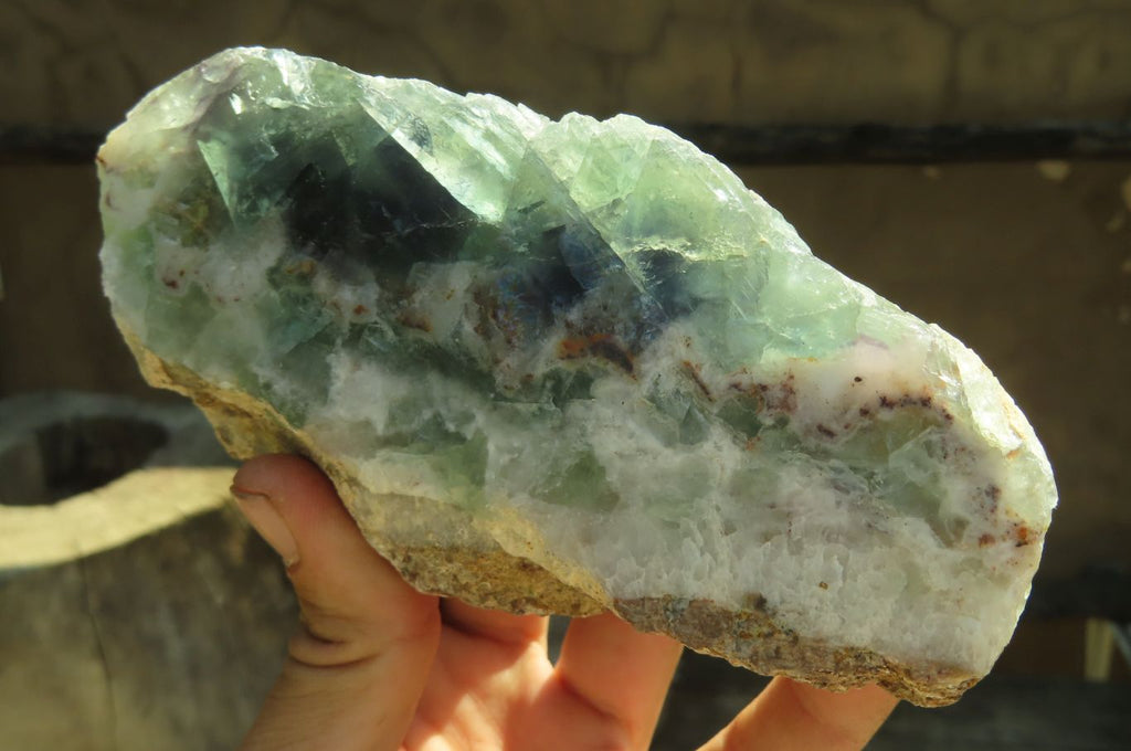 Polished On One Side Watermelon Fluorite Specimens x 4 From Namibia - Toprock Gemstones and Minerals 