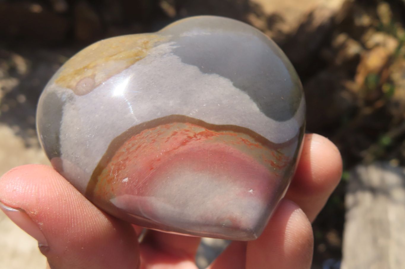 Polished Polychrome Jasper Gemstone Hearts x 6 From Madagascar - Toprock Gemstones and Minerals 