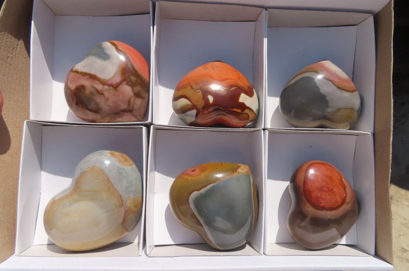 Polished Polychrome Jasper Gemstone Hearts x 6 From Madagascar - Toprock Gemstones and Minerals 
