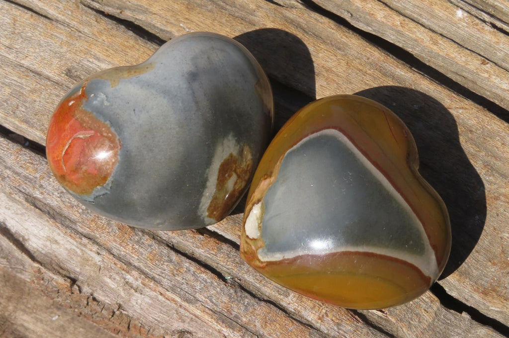 Polished Polychrome Jasper Gemstone Hearts x 6 From Madagascar - Toprock Gemstones and Minerals 