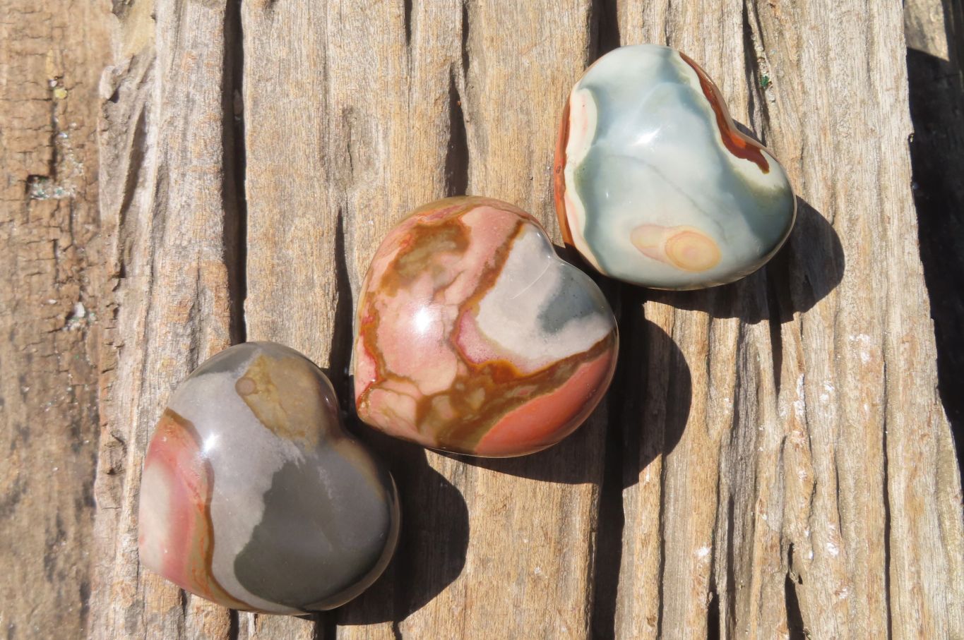 Polished Polychrome Jasper Gemstone Hearts x 6 From Madagascar - Toprock Gemstones and Minerals 