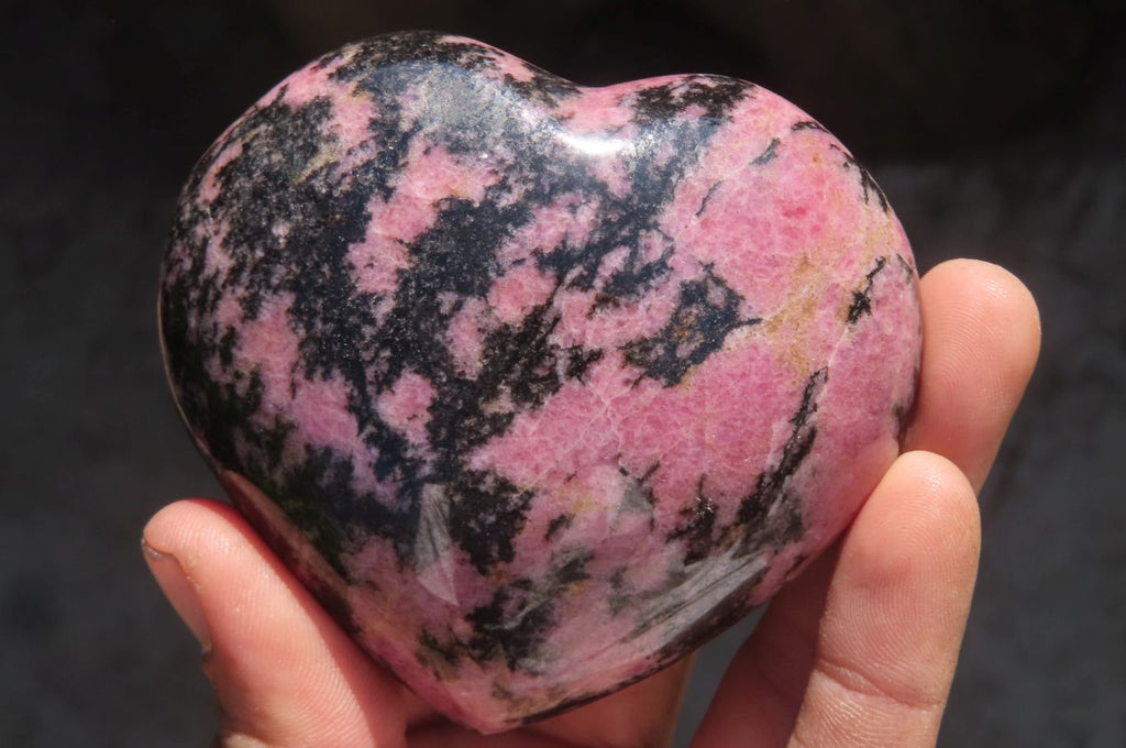 Polished Rhodonite Gemstone Hearts x 3 From Ambindavato, Madagascar - Toprock Gemstones and Minerals 
