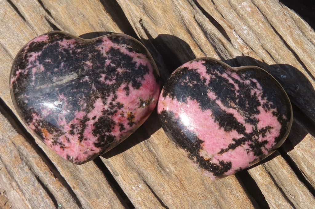 Polished Rhodonite Gemstone Hearts x 3 From Ambindavato, Madagascar - Toprock Gemstones and Minerals 