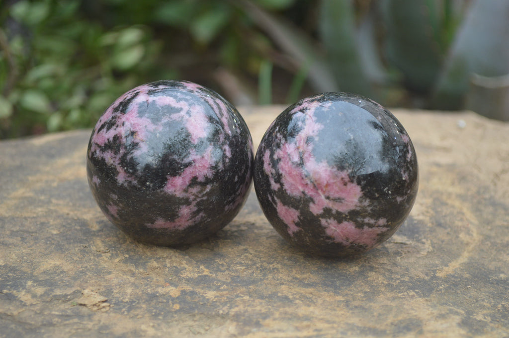 Polished Rhodonite Sphere-Balls x 3 From Ambindavato, Madagascar - Toprock Gemstones and Minerals 