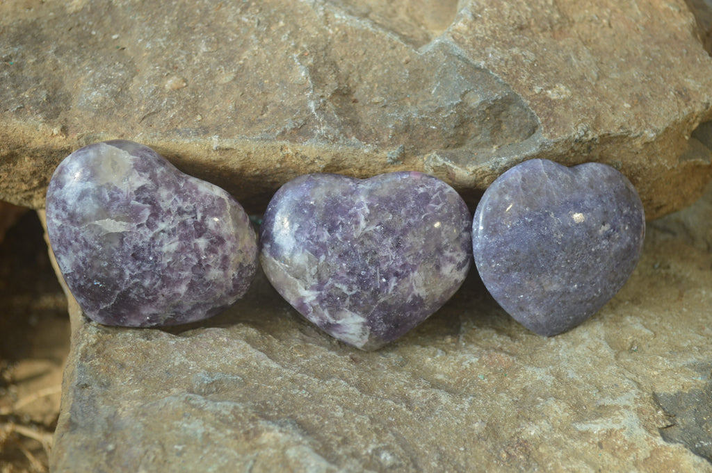 Polished Lepidolite Gemstone Hearts x 6 From Madagascar - Toprock Gemstones and Minerals 