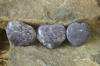 Polished Lepidolite Gemstone Hearts x 6 From Madagascar