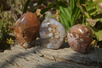 Polished Flower Agate Standing Free Forms x 3 From Madagascar - Toprock Gemstones and Minerals 
