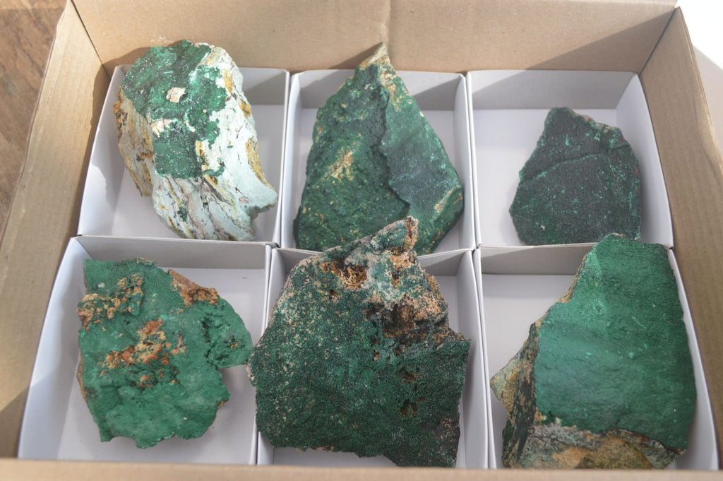 Natural Crystalline Malachite Specimens x 6 From Kasompe, Congo - Toprock Gemstones and Minerals 